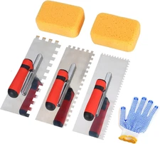 Square Notched Tile Trowel Set with Grout Sponge and Work Gloves, 5/32" & 5/16"
