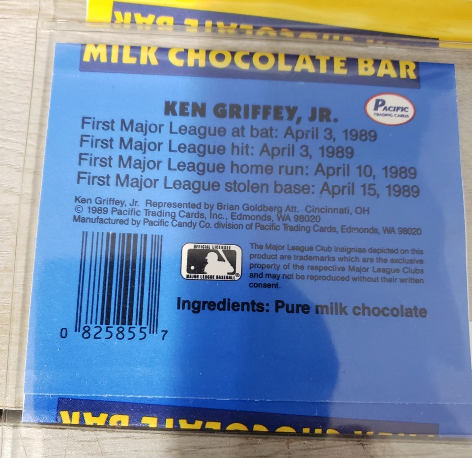 1989 Pacific Ken Griffey Jr. 牛奶巧克力糖果条包装纸4黄色2蓝色 — 第 2/4 张图片