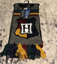 Harry Potter Hogwarts Knit Scarf Gray Double-Sided Tassels School Wizard Unisex