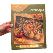 J P Coats Latch Hook Kit Cornucopia Thanksgiving Harvest Fall 25057 NEW 27x20