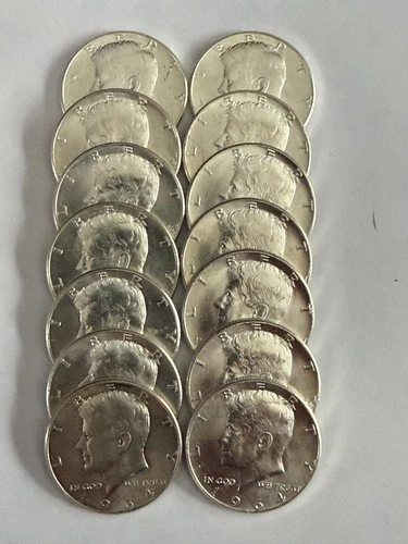 1964 KENNEDY SILVER HALF DOLLARS 90% (14) $7 COINS GEM BU