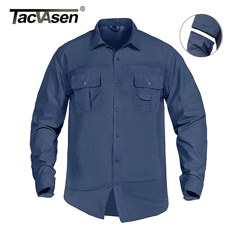I Men's Long Sleeve Nylon Cargo Work Shirts with Pockets image 2