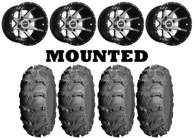 Kit 4 ITP Mud Lite XL Tires 27x9-12/27x12-12 on Sedona Storm Machined Wheels SRA