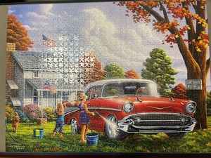 Classic Car Wash 1000 Piece Jigsaw Puzzle Art by Geno Peoples