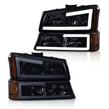 LED DRL Headlights For Chevy Silverado 1500 2500 3500 HD 2003-2006 Smoky Chrome