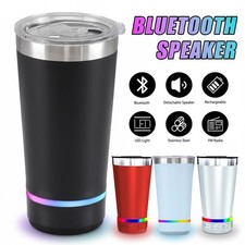 16oz Bluetooth Speaker Tumbler Stainless Steel Travel Coffee Mug with Lid LED