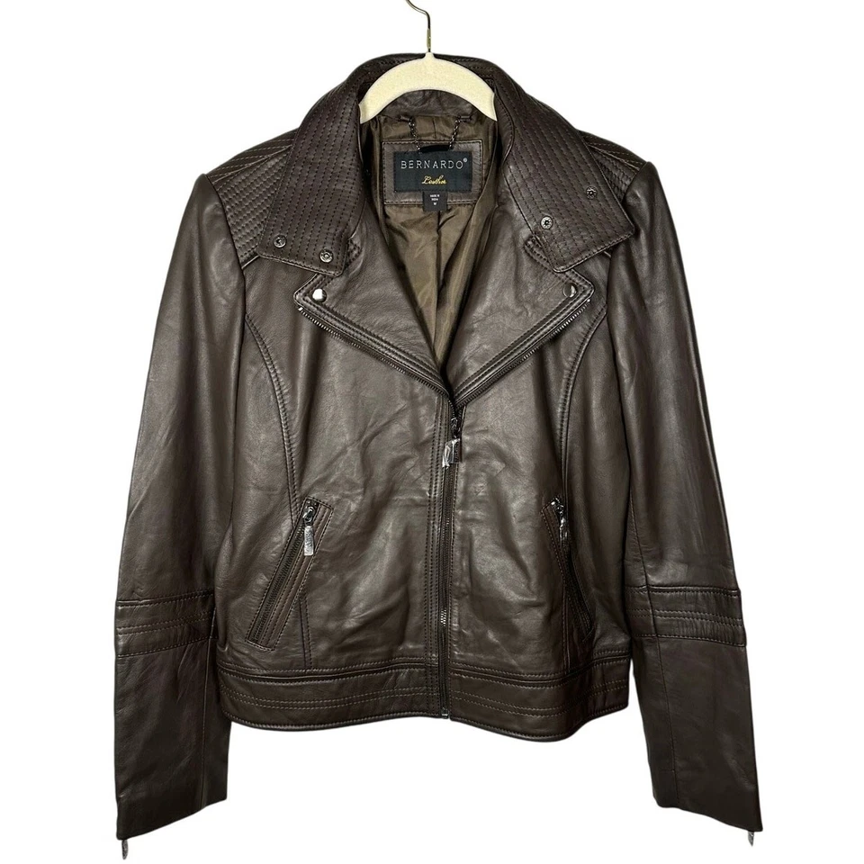 NWOT Bernardo Leather Moto Jacket in Morning Fog Women's Medium - Image 2 of 4