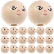 50 Pcs Wooden Round Beads Natural Wood Loose Beads with Smile Face for DIY Craft