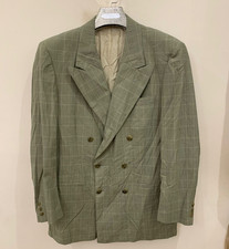 Vintage Superfine wool glen check double breasted greenish jacket blazer 42R