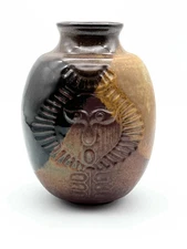 VINTAGE, Robert Maxwell Stoneware Pottery Craft USA Vase Overlap Earth Tone