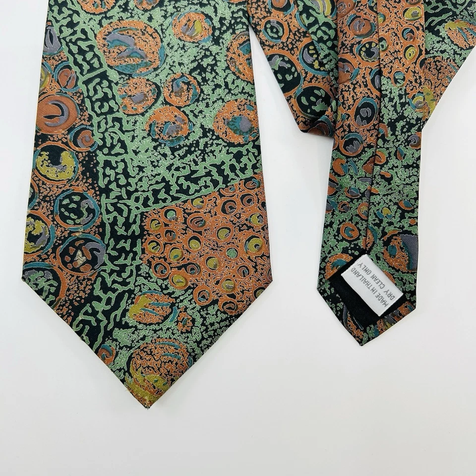 "Corbata geométrica de diseñador JIM THOMPSON 100 % seda TAILANDIA verde 3,75"" x 56""" Foto 2 de 4