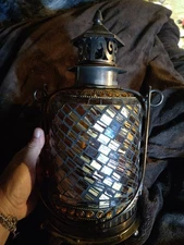 Mosaic Glass Garden Patio Candle Holder Lantern with Handle 12”