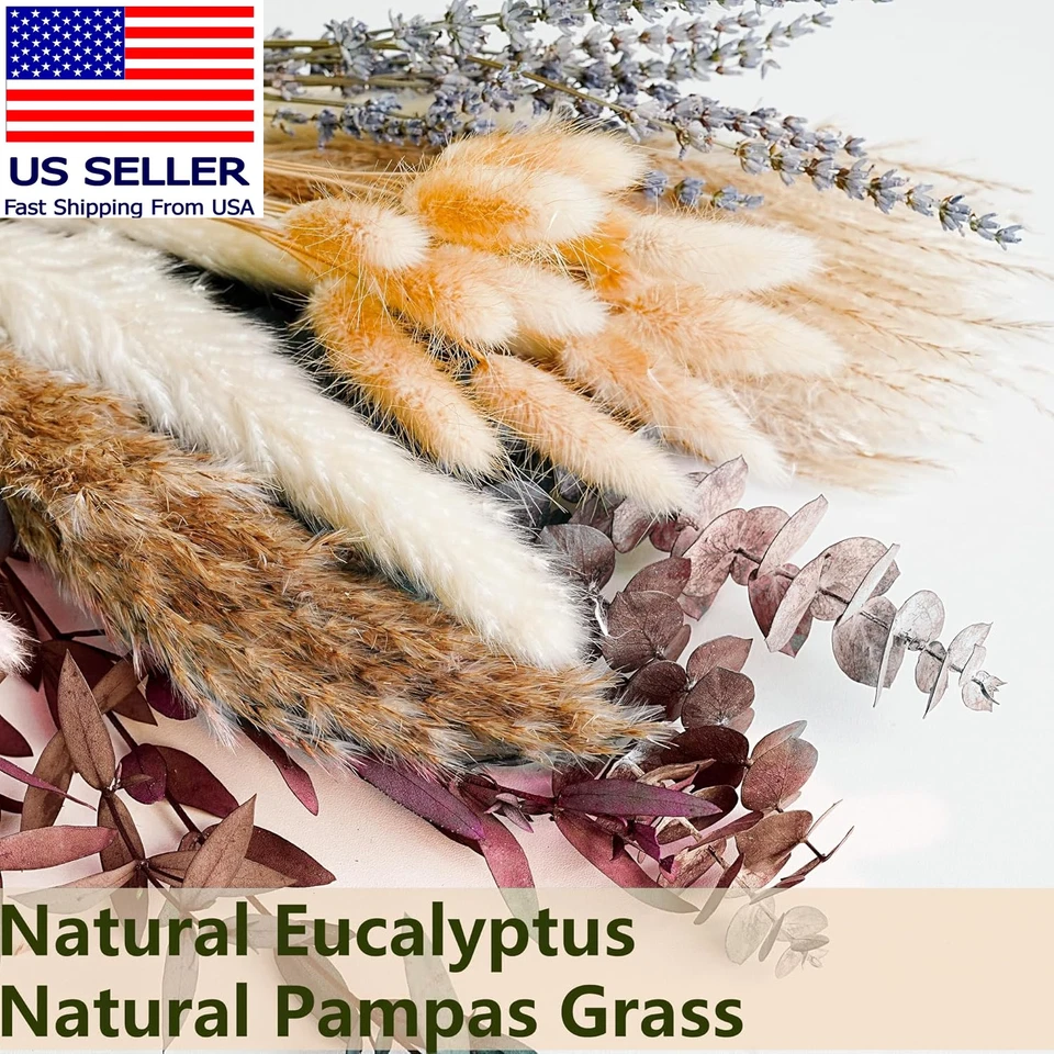 Ramo de flores secas de otoño con hierba pampeana, colas de conejo naranja, lavanda y rojo Foto 4 de 4