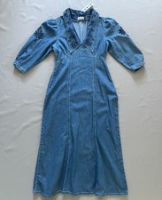RIXO MALIA FLORAL-EMBROIDERED DENIM DRESS Large SZ L UK 14 EU 42 NEW, WITH TAGS