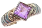 925 Sterling Silver Vintage Ring Grooved Square Cut Amethyst  Sz 10  RG30228