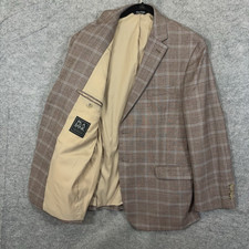 Jos A. Bank Traveler Sport Coat Blazer Mens 46R Brown Wool Windowpane Lined