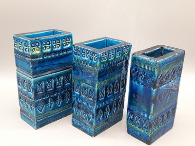 Bitossi Keramik Aldo Londi 3 Vasen Rimini Blue Midcentury 14-16 cm Italy
