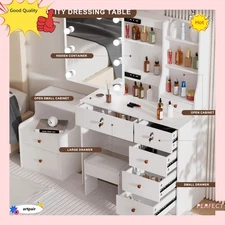 10 Led Lights Makeup Dresser Table Vanity Set With Mirror For Xmas gifts US Ship