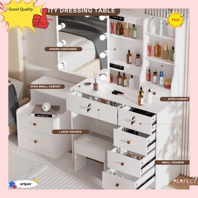 10 Led Lights Makeup Dresser Table Vanity Set With Mirror For Xmas gifts US Ship