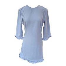 Ganni Clark Heavy Crepe Ruffle Shift Min Dress Women's Size Medium Blue