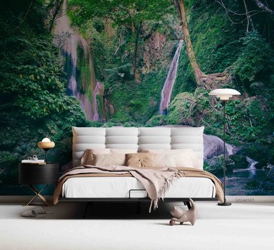 3D Nature Forest Stream Self-adhesive Removeable Wallpaper Wall Mural