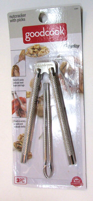 New 2000's Goodcook Bradshaw Home Stainless Steel Nutcracker w Two Nut Picks Set
