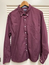 Van Heusen Never Tuck Shirt XL Slim Fit Maroon Diamond Print Long Sleeve Mens 