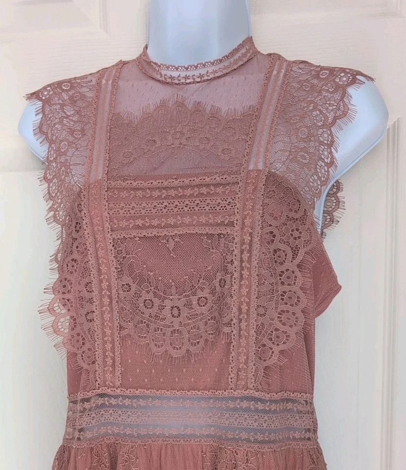 Maxi Vestido Express Rosa Polvoriento Encaje Talla Mediana Boho Chic Romántico Cottagecore Foto 3 de 4