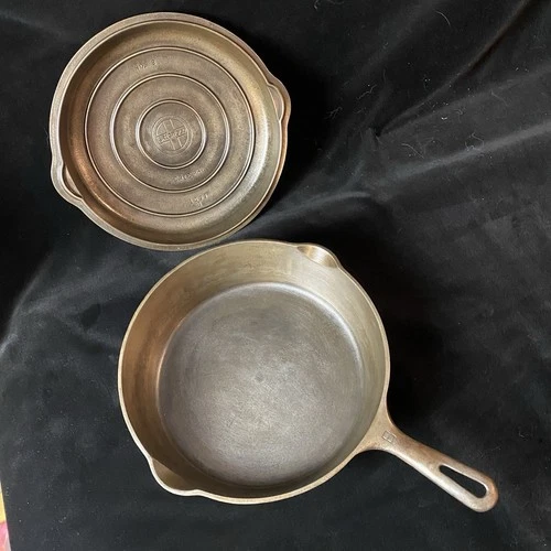 GRISWOLD No 8 Cast Iron Deep Skillet Chicken Fryer 777 B & Matched Lid 1098 B