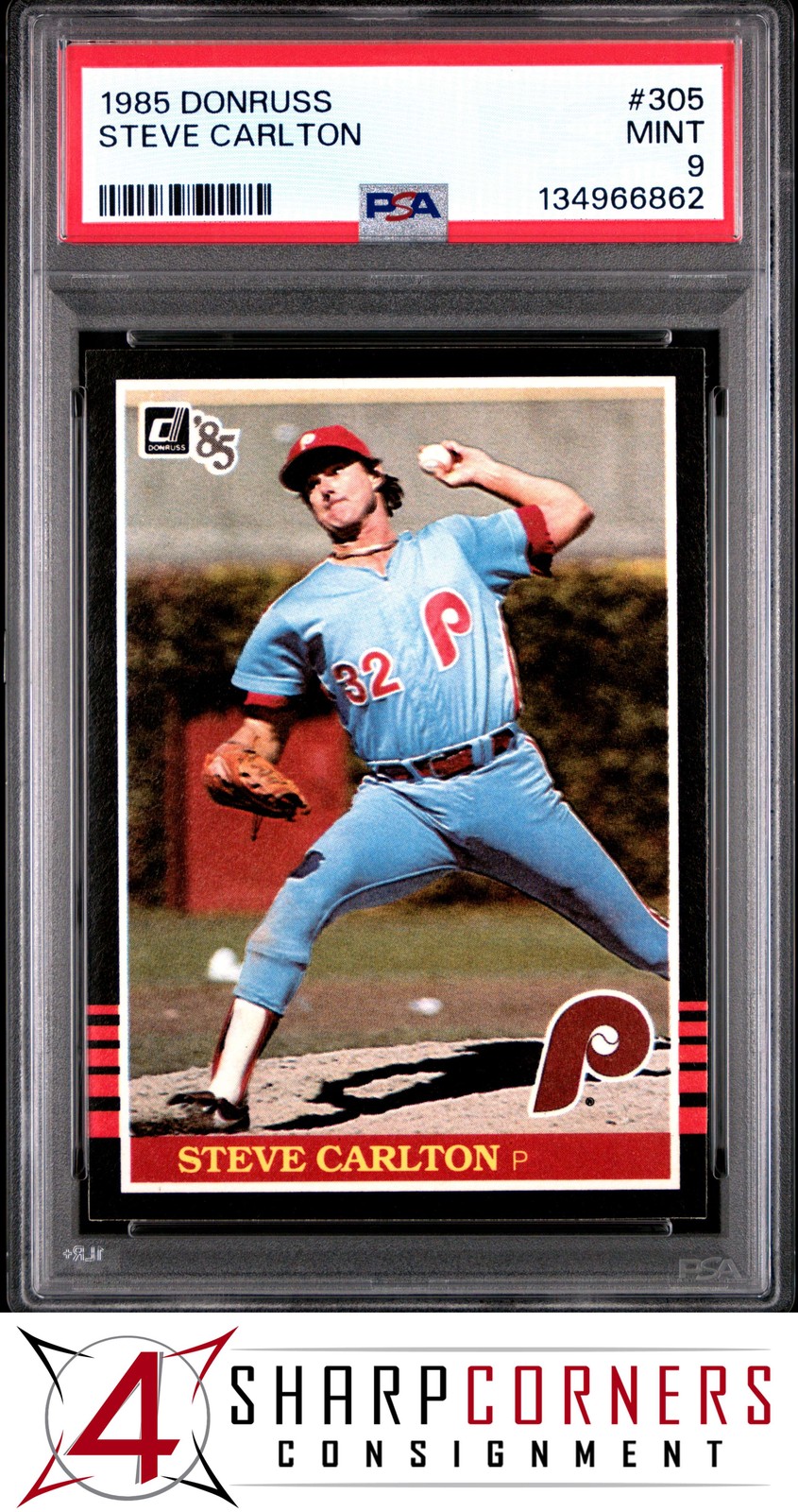 1985 DONRUSS #305 STEVE CARLTON PHILLIES HOF PSA 9