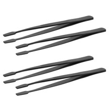 4pcs Fine Tip Stamp Tweezers - Black Stainless Steel Tongs for Philately -