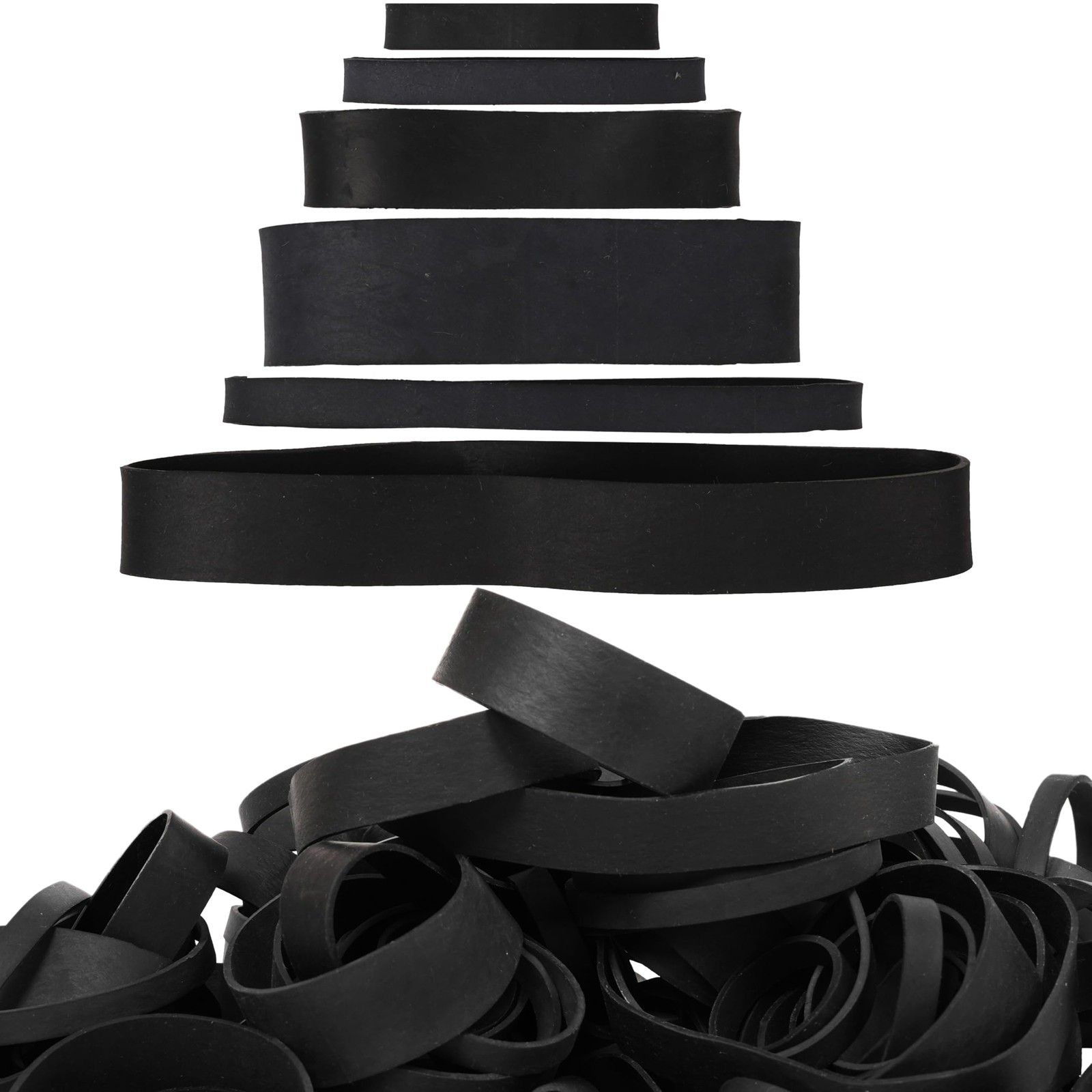 65 Pcs Black Rubber Bands Assorted Sizes 6 Sizes
