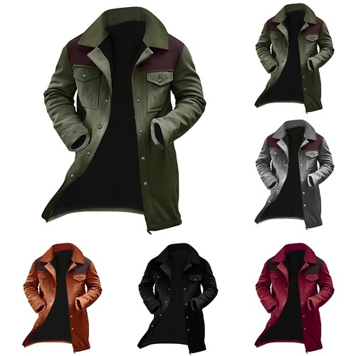 Mens Suede Color Matching Jackets Multipocket Casual Windproof ...