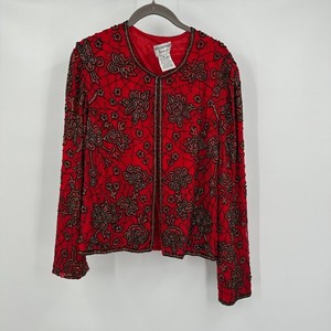 Papell Boutique Evening Womens Jacket Size XL Silk Beaded Glam Whimsigoth