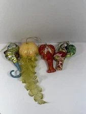 Lot of 4 Vtg Coastal Christmas Ornaments Colorful Lobster, Flamingo Seahorse