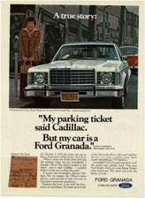 1975 Ford Granada Ghia Parking Ticket Elaine Finkelstein Vintage Print Ad