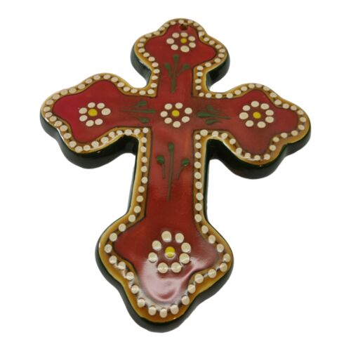 Talavera Mexican Southwestern Red Green Religious Christian Clover Cross