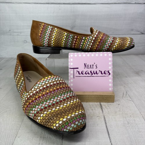 Trotters Women LIZ Multicolor Faux Leather Woven Slip On Low Heel Shoe Sz 10.5 W - 第 1/15 張圖片