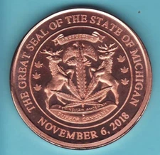 "Legalized"  CANNABIS   1 oz. Copper Round Coin STATE OF MICHIGAN Design