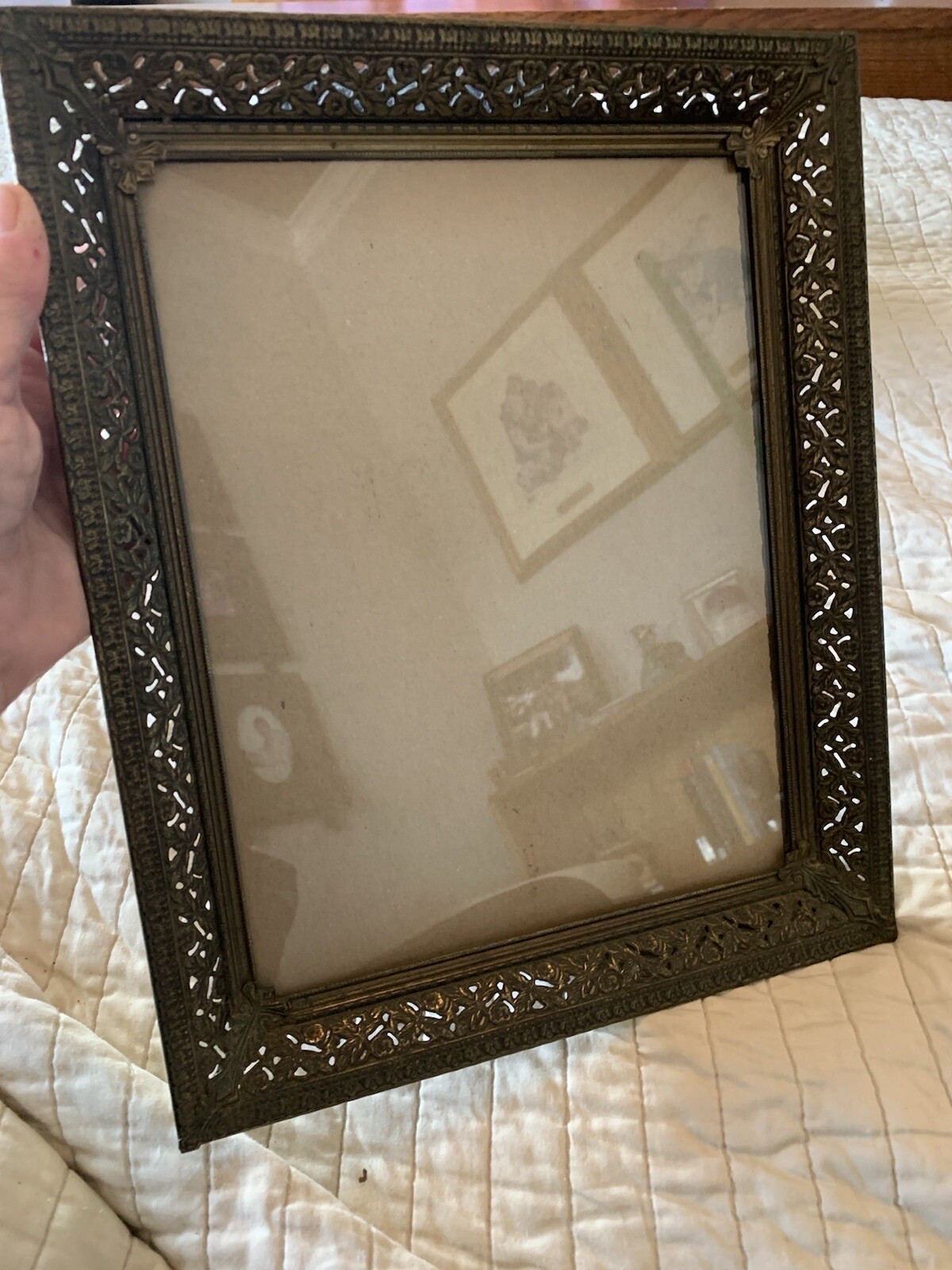 Antique Brass 8x10 Picture Frame With Intricate Metal Work And Rich