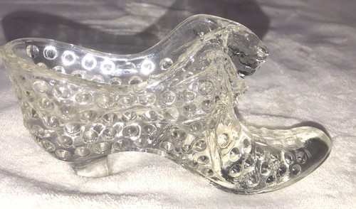 Fenton Clear Glass Hobnail Shoe Slipper with Cat Head *defect - Picture 3 of 11