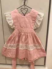 VINTAGE Sweet BABY GIRL Pink EYELET GIRLS PARTY PINAFORE Apron DRESS Jumper