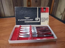 Vintage Set of 5 Lifetime Cutlery Eversharp Stainless Steel Steak Knife Set 
