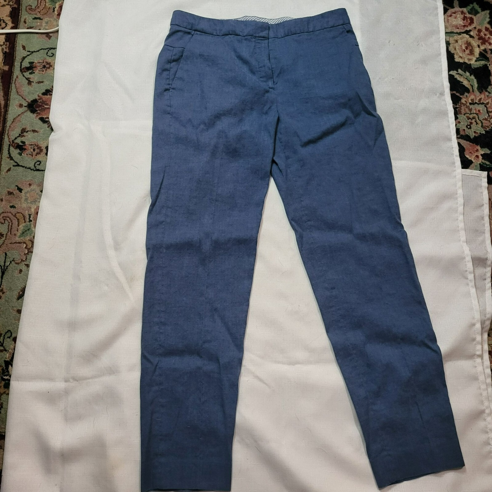 Massimo Dutti Womans Blue Linen-Blend Chinos Size 8