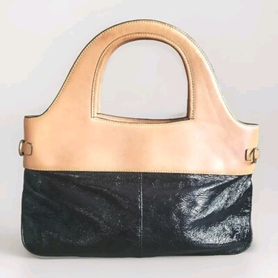Etienne Aignee Privee Leather Tote Bag Black Tan Classic Size Large Event 