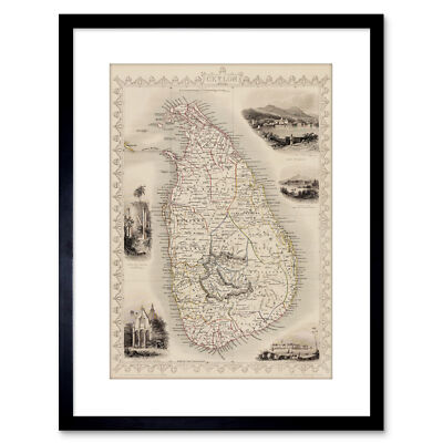 Ceylon Sri Lanka Map Small Framed Art Print 9x7 Inch
