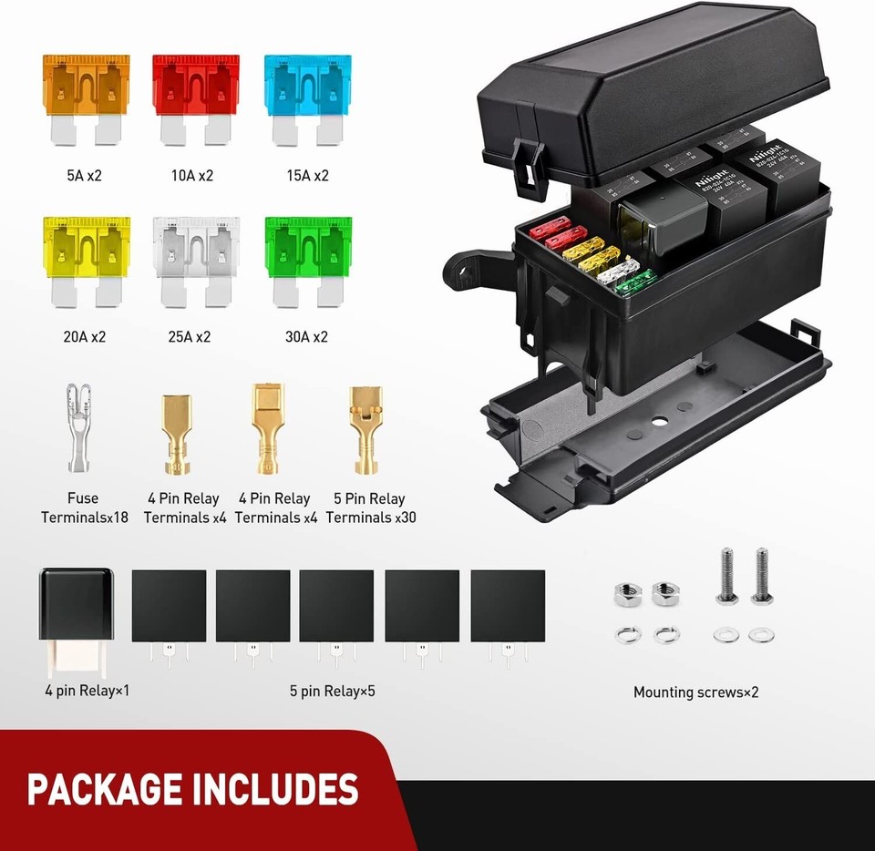 Nilight Fuse and Relay Block Waterproof Relay Fuse Box 12V 6 Slots ...