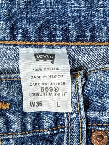 Levi's 569 Shorts Mens 36 Blue Denim Loose Straight Fit Baggy Skater 90's Y2K - Picture 10 of 11