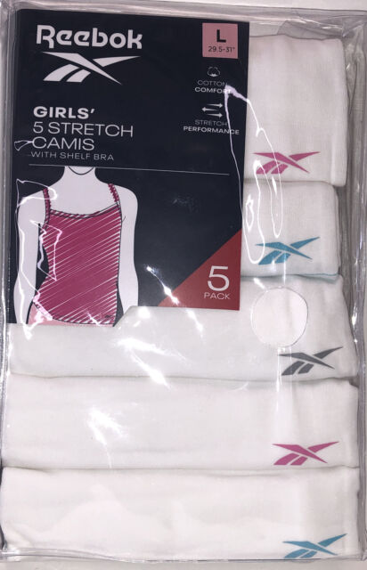 New Reebok Girls 5 Stretch Performance  Camis with shelf bra 5pack Size L