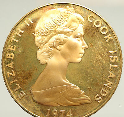 1974 COOK ISLANDS Elizabeth II WINSTON CHURCHILL Proof Silver $50